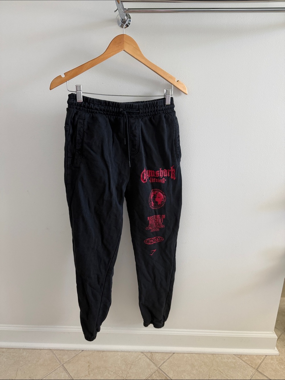 Gymshark Black Joggers with Red Graphic Logo